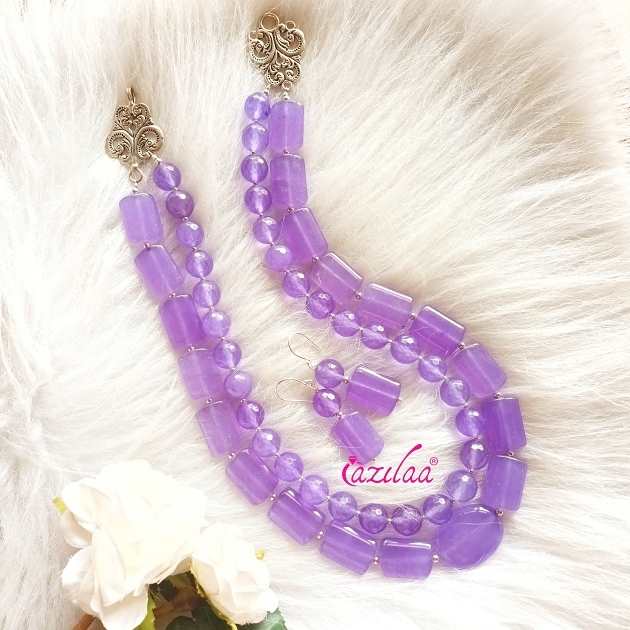 Lavender Layered gemstone necklace earrings