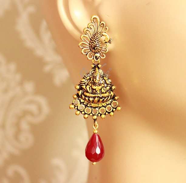 Laxmi goddess Gold plated drop handmade earrings