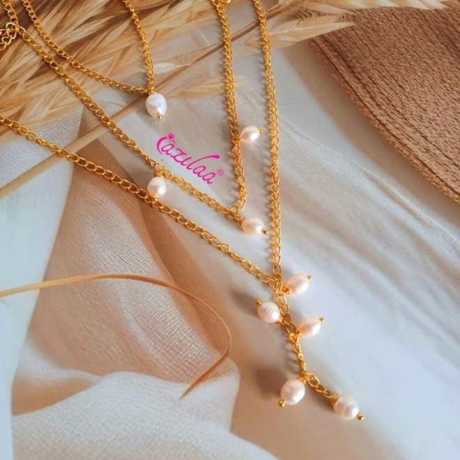 Layered chain designer gold plated pearl necklace 
