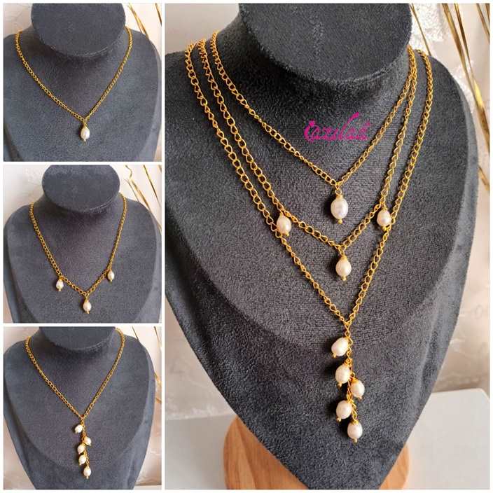 Layered chain designer gold plated pearl necklace 