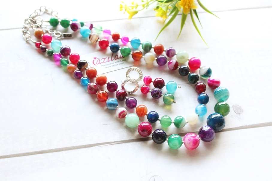  Layered multi color necklace, designer gemstone necklace set