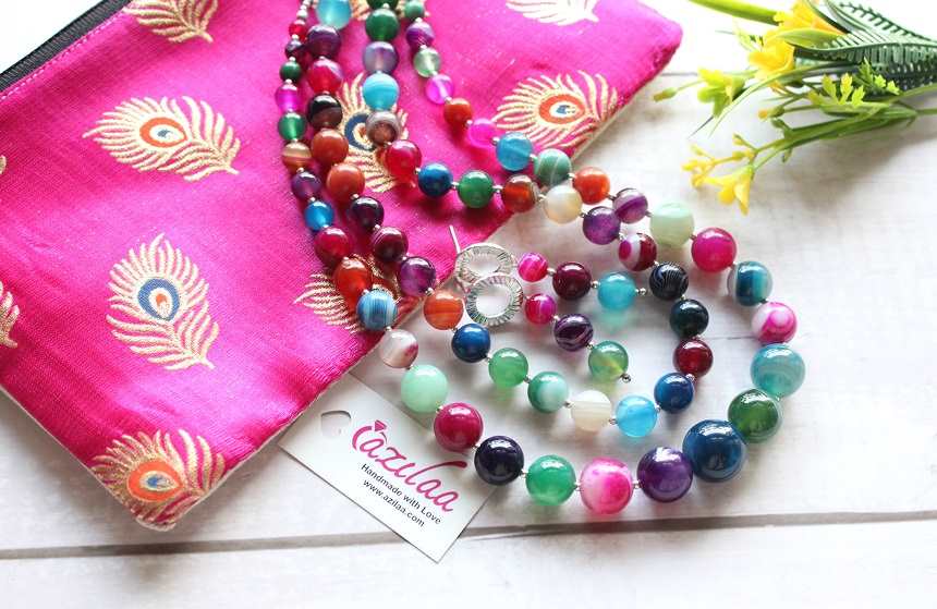  Layered multi color necklace, designer gemstone necklace set