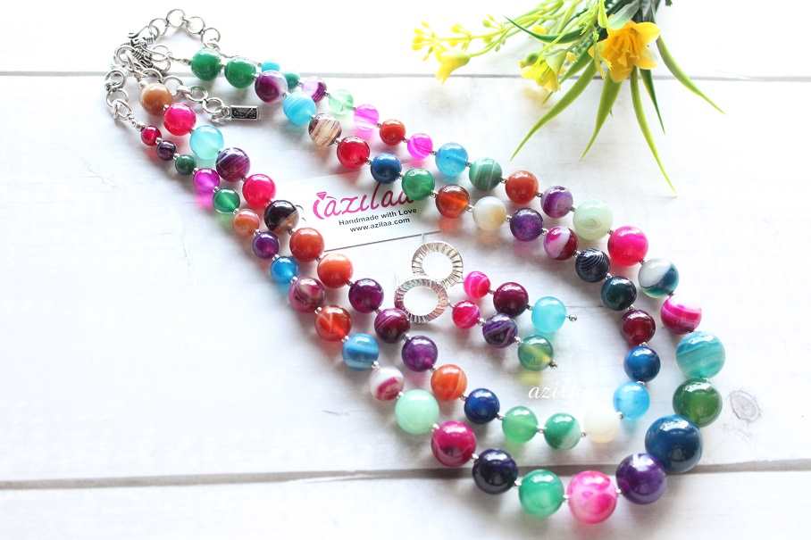  Layered multi color necklace, designer gemstone necklace set