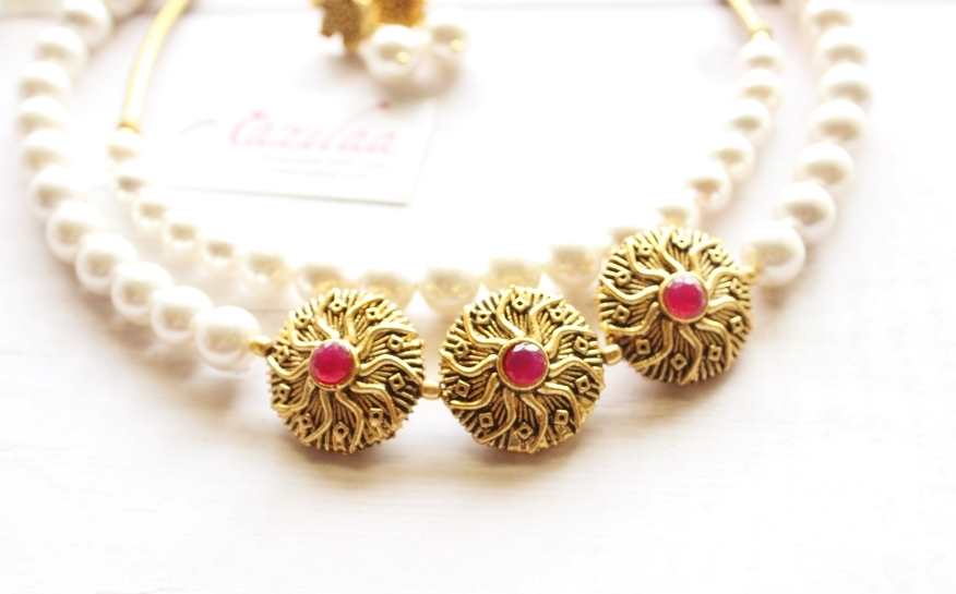 Layered statement pearl necklace earrings