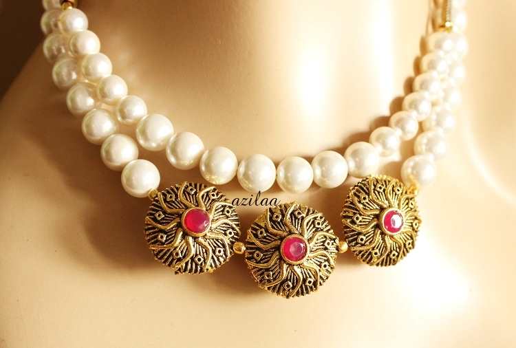 Layered statement pearl necklace earrings