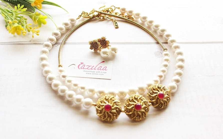 Layered statement pearl necklace earrings