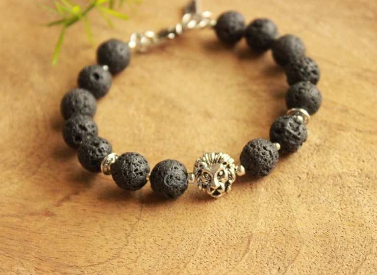 Leo Lion  Lava stone beaded gemstone men bracelet