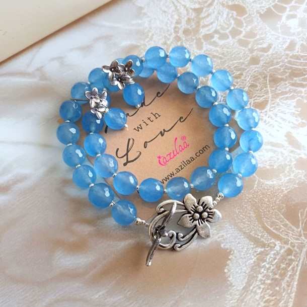 Light Blue gemstone designer beaded  necklace set 