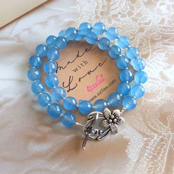 Light Blue gemstone designer beaded  necklace set 