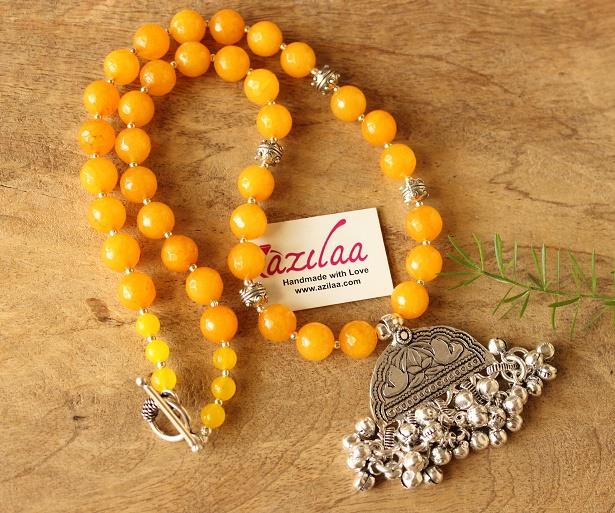 Light Orange yellow gemstone handmade Pendant necklace earring