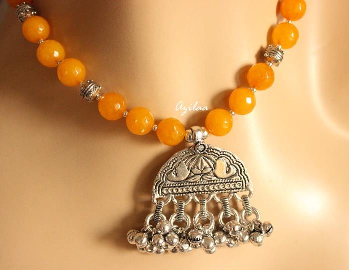 Light Orange yellow gemstone handmade Pendant necklace earring