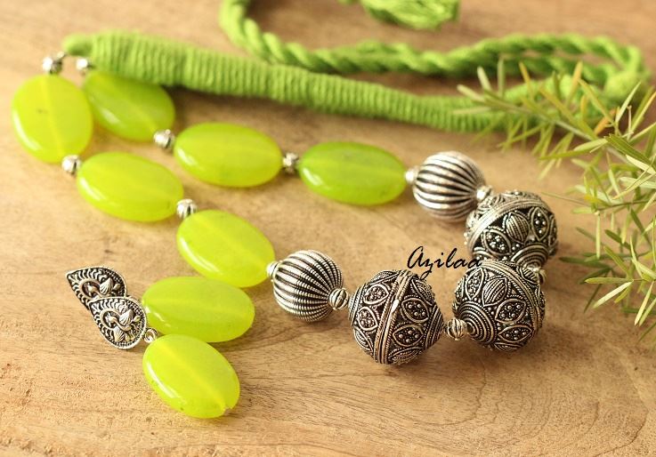 Lime Green Statement artisan handmade necklace earrings set