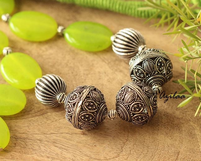 Lime Green Statement artisan handmade necklace earrings set
