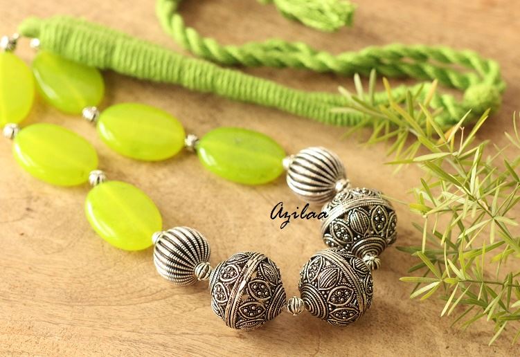 Lime Green Statement artisan handmade necklace earrings set