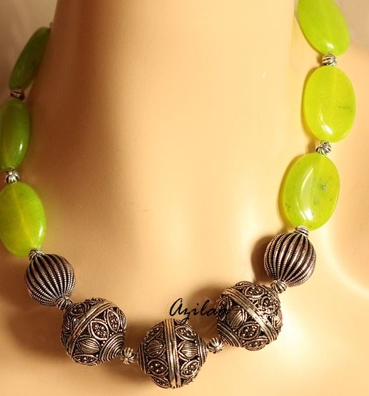 Lime Green Statement artisan handmade necklace earrings set