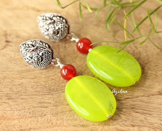 Lime Green gemstone silver post earrings
