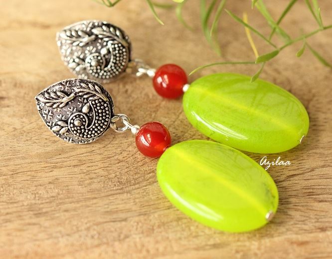 Lime Green gemstone silver post earrings