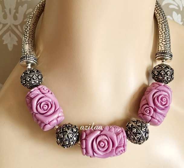 Limited edition Mauve Statement floral necklace
