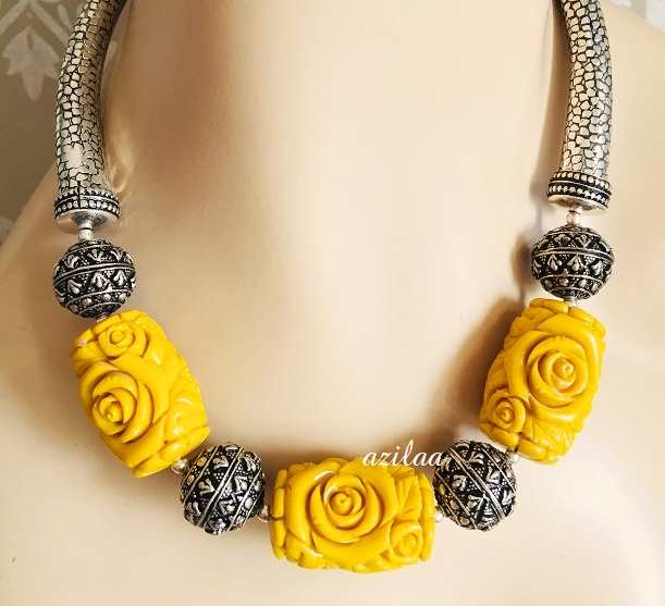 Limited edition mustard yellow Statement floral necklace