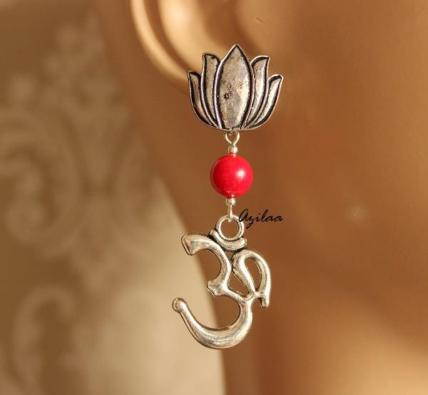 Lotus OM red coral beaded gemstone Earrings