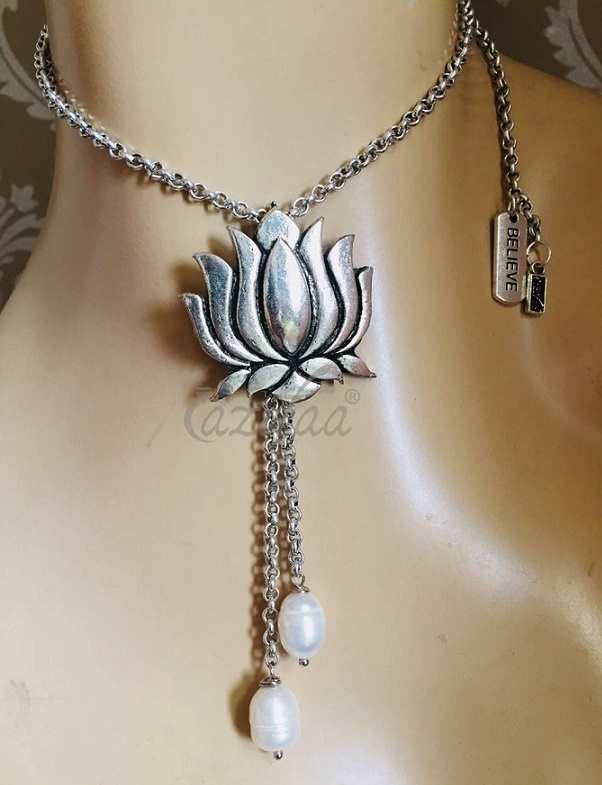 Lotus charm pearl pendant earrings set Designer pearl jewelry