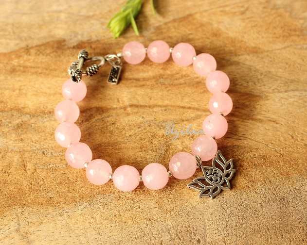 Lotus om light pink gemstone beaded handmade bracelet