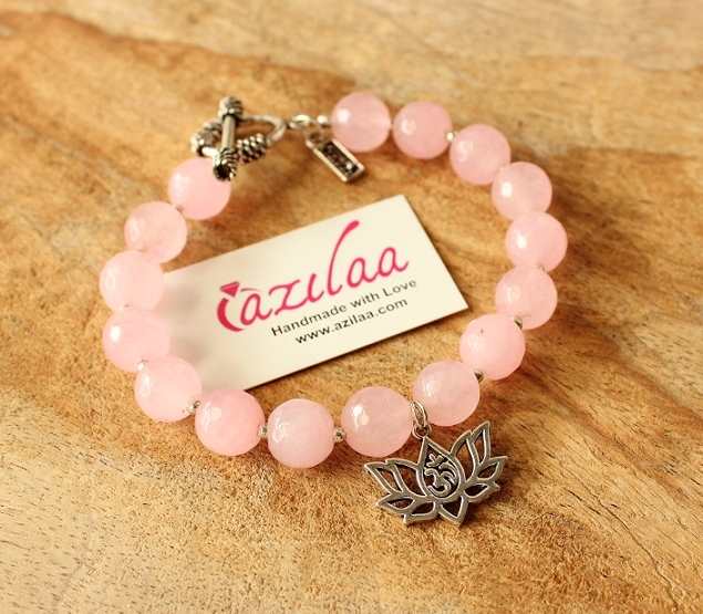Lotus om light pink gemstone beaded handmade bracelet