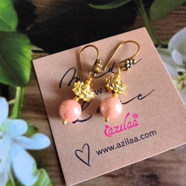 Lotus pink pearl dangler charm earrings