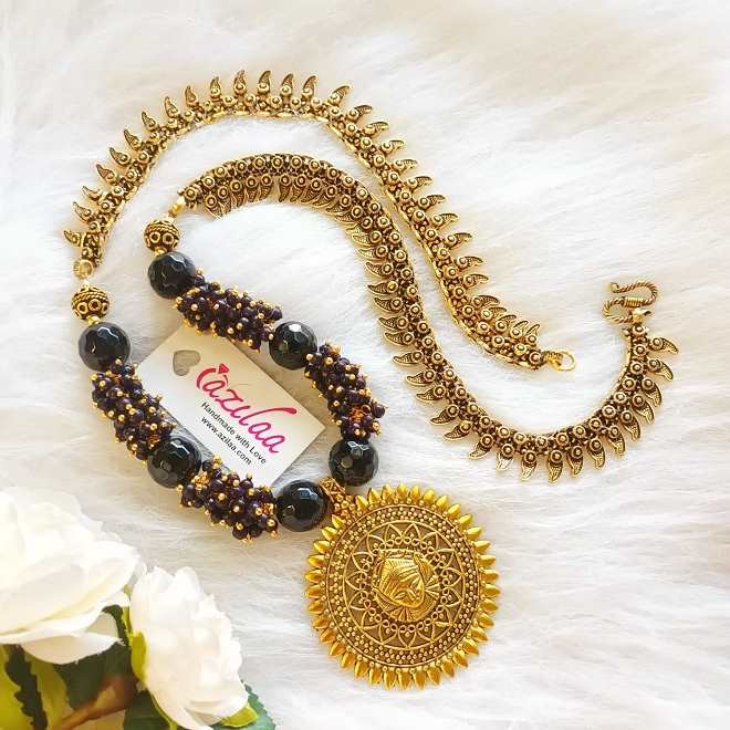 Maa Durga black gemstone handmade  necklace set