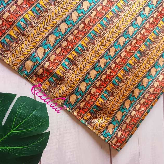 Madubani art Tusser silk scarf 