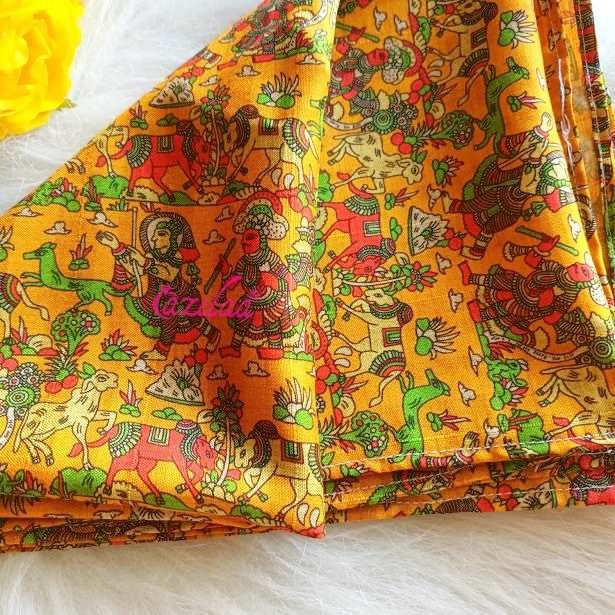 Madubani art bird yellow Tusser silk scarf 
