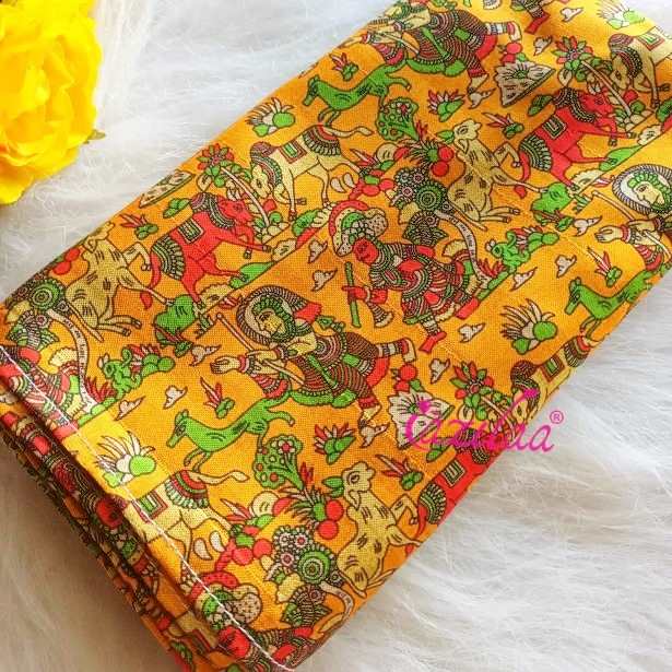 Madubani art bird yellow Tusser silk scarf 