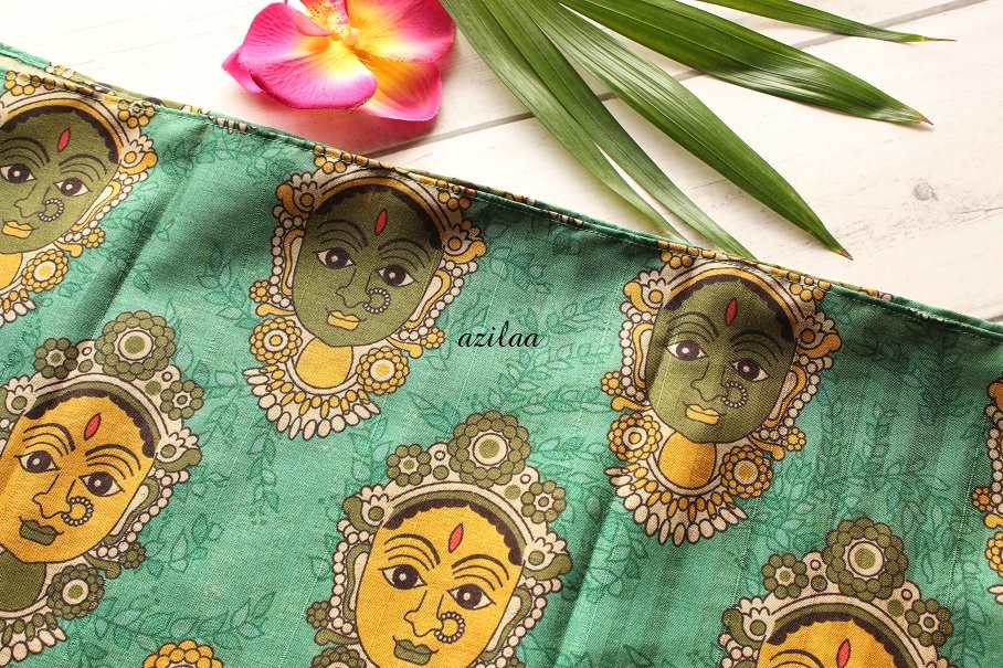 Madubani art green Tusser silk scarf