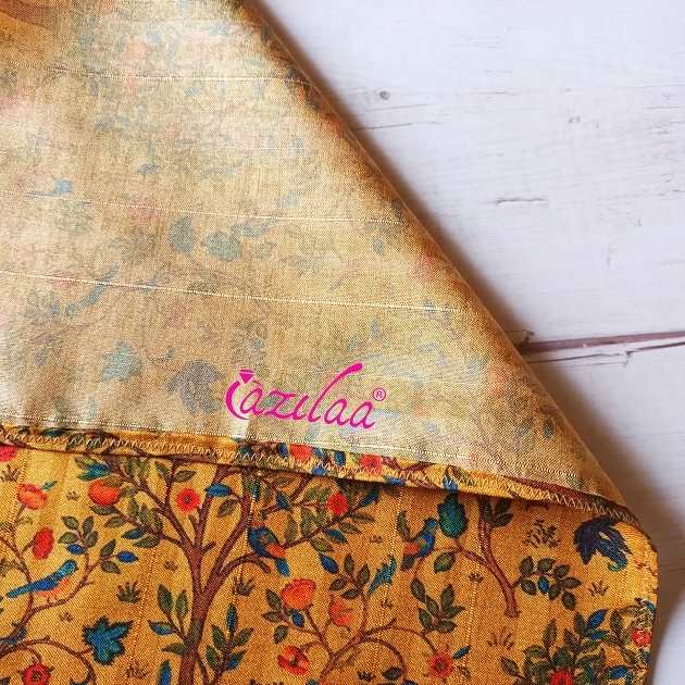 Madubani art yellow Tusser silk scarf square