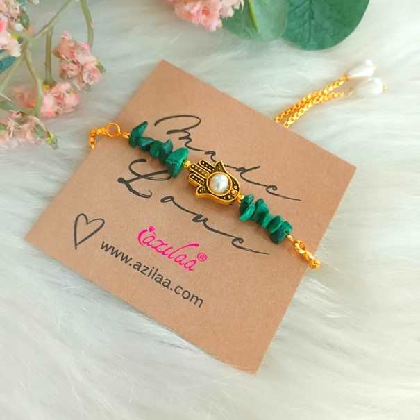 Malachite Designer gemstone golden chain charm pearl bracelet