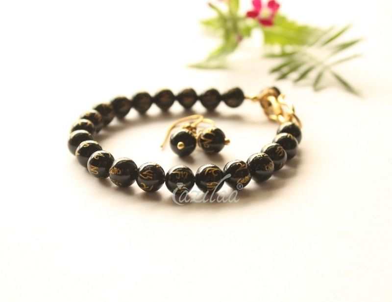 Mantra BLACK ONYX Om Mane Padme Hum bracelet set