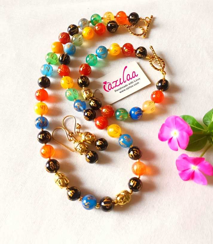 Mantra Buddha multi gemstone necklace set