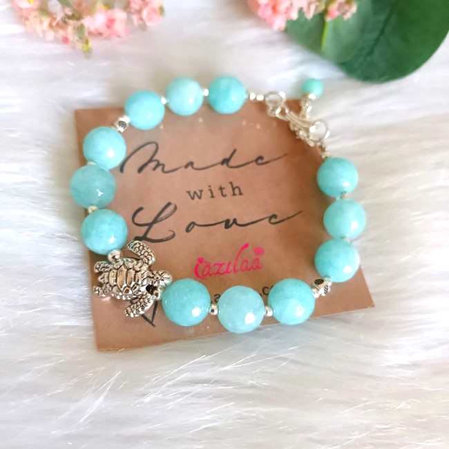 Marine life Turtle good luck charm gemstone beaded Bracelet 