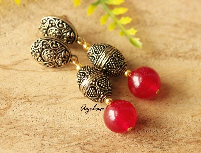 Maroon Antique Gold tone handmade earrings