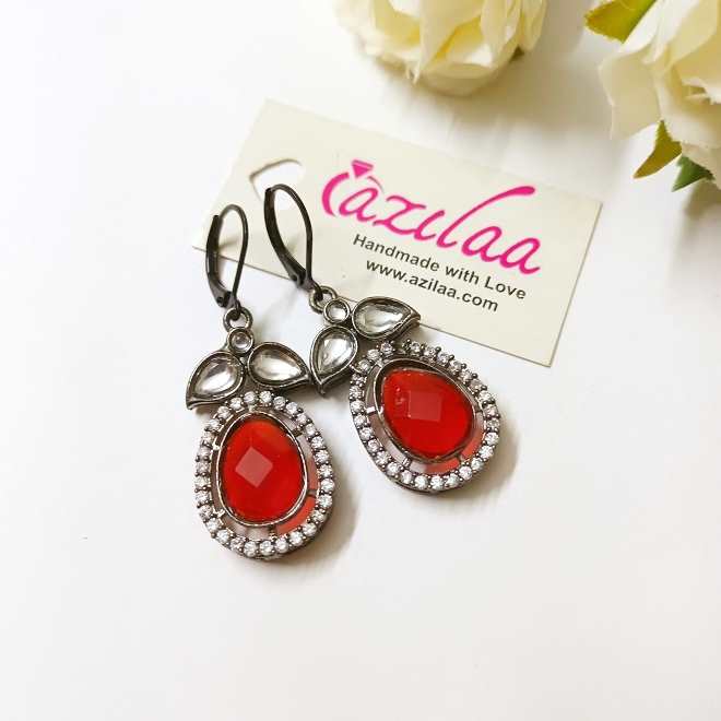 Maroon CZ studded dangler drop earrings