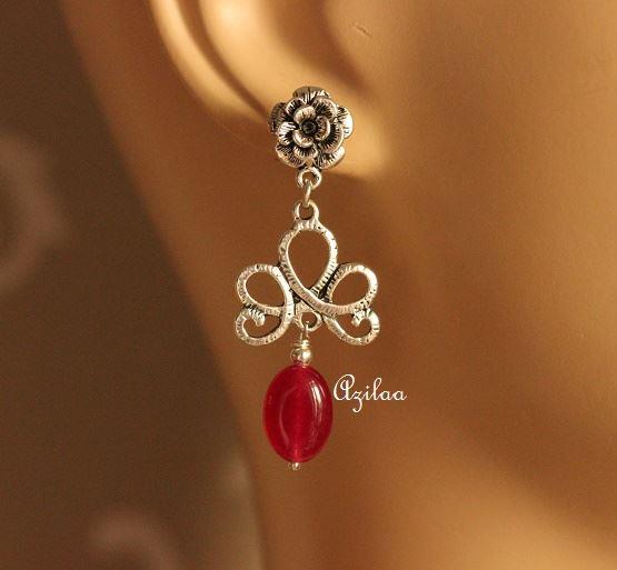 Maroon Dangler flower gemstone handmade earrings