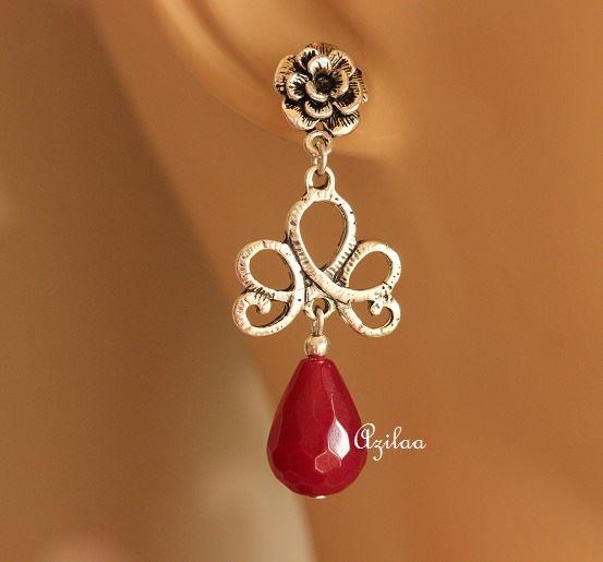 Maroon Dangler flower gemstone handmade earrings