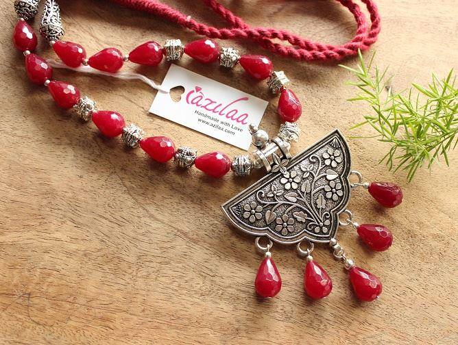 Maroon Ethnic Statement Gemstone artisan handmade necklace set