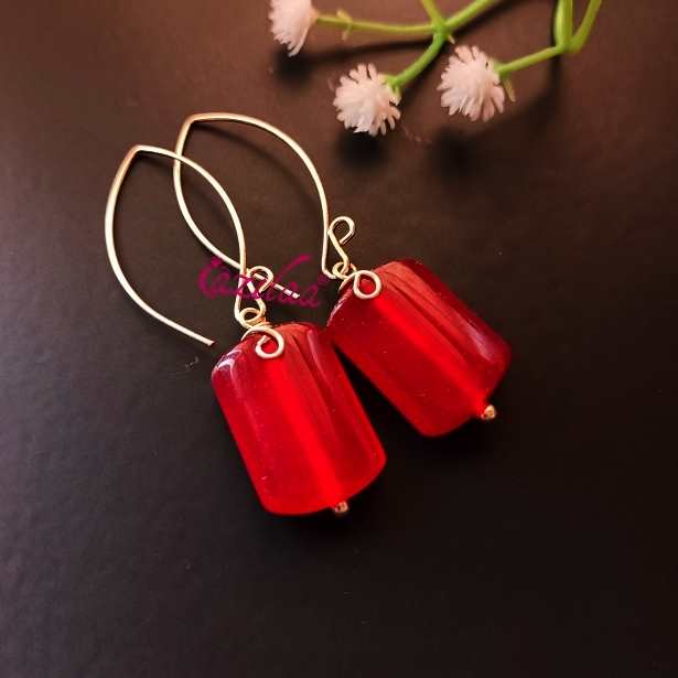 Maroon Gemstone drop gemstone silver earrings