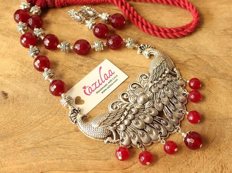 Maroon Peacock Statement handmade necklace set