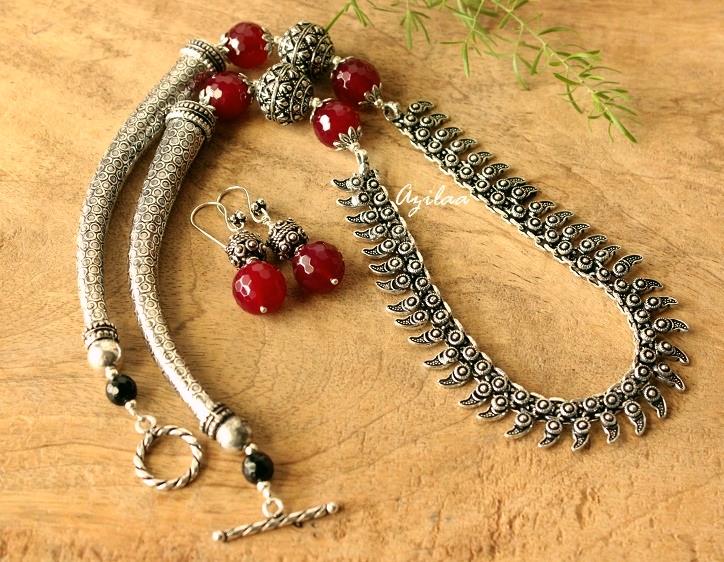 Maroon agate gemstone designer necklace set