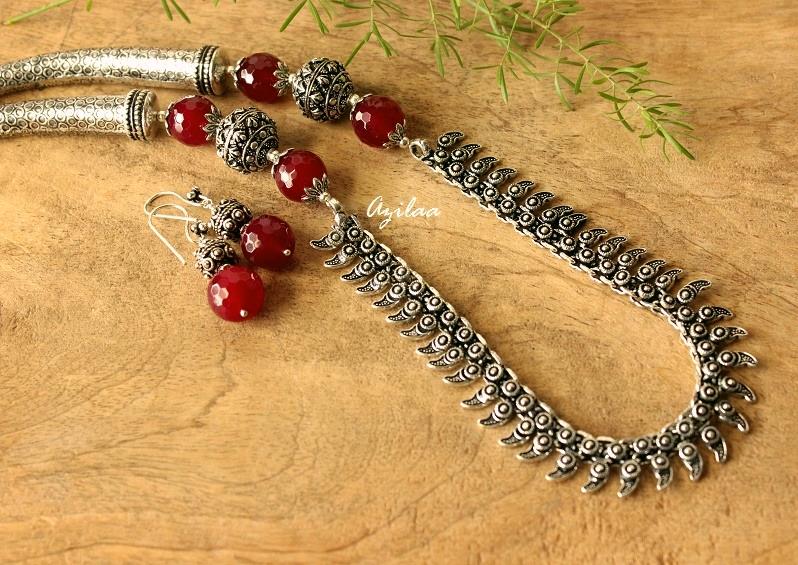 Maroon agate gemstone designer necklace set