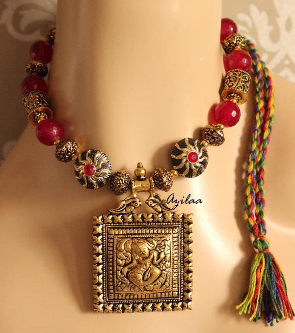 Royal Maroon antique Gold Statement handmade necklace set