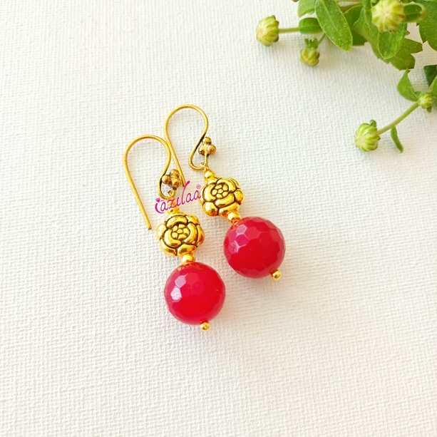 Reddish Maroon beaded dangler antique golden earrings