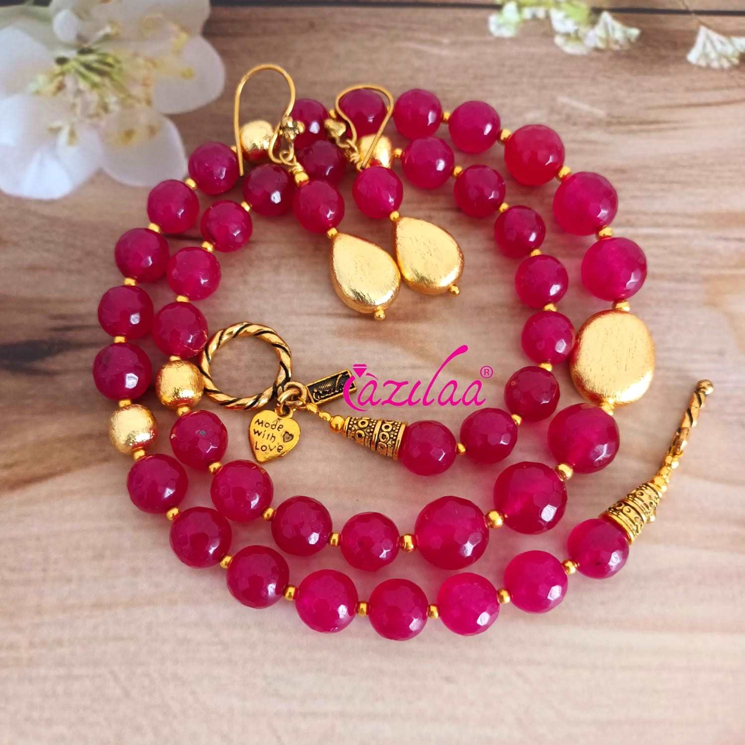 Maroon beaded golden gemstone designer beaded jewelry